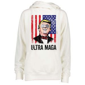 Ultra MAGA USA Flag Parody Trump 2024 Anti Biden Womens Funnel Neck Pullover Hood