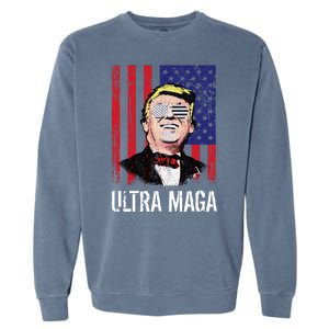 Ultra MAGA USA Flag Parody Trump 2024 Anti Biden Garment-Dyed Sweatshirt