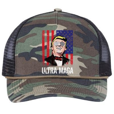 Ultra MAGA USA Flag Parody Trump 2024 Anti Biden Retro Rope Trucker Hat Cap