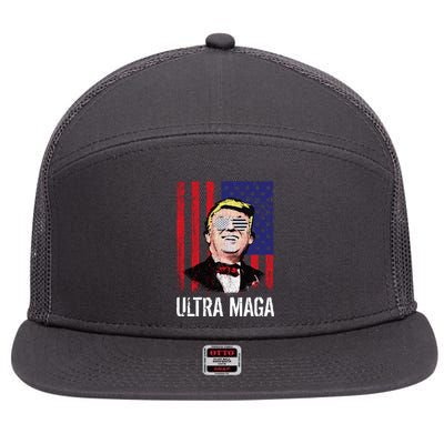 Ultra MAGA USA Flag Parody Trump 2024 Anti Biden 7 Panel Mesh Trucker Snapback Hat