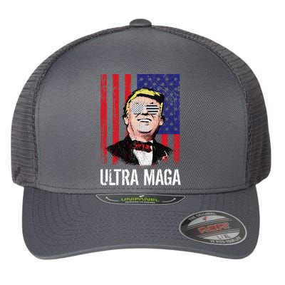 Ultra MAGA USA Flag Parody Trump 2024 Anti Biden Flexfit Unipanel Trucker Cap