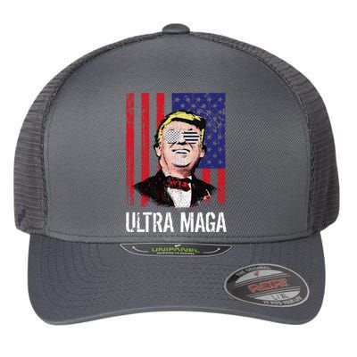 Ultra MAGA USA Flag Parody Trump 2024 Anti Biden Flexfit Unipanel Trucker Cap