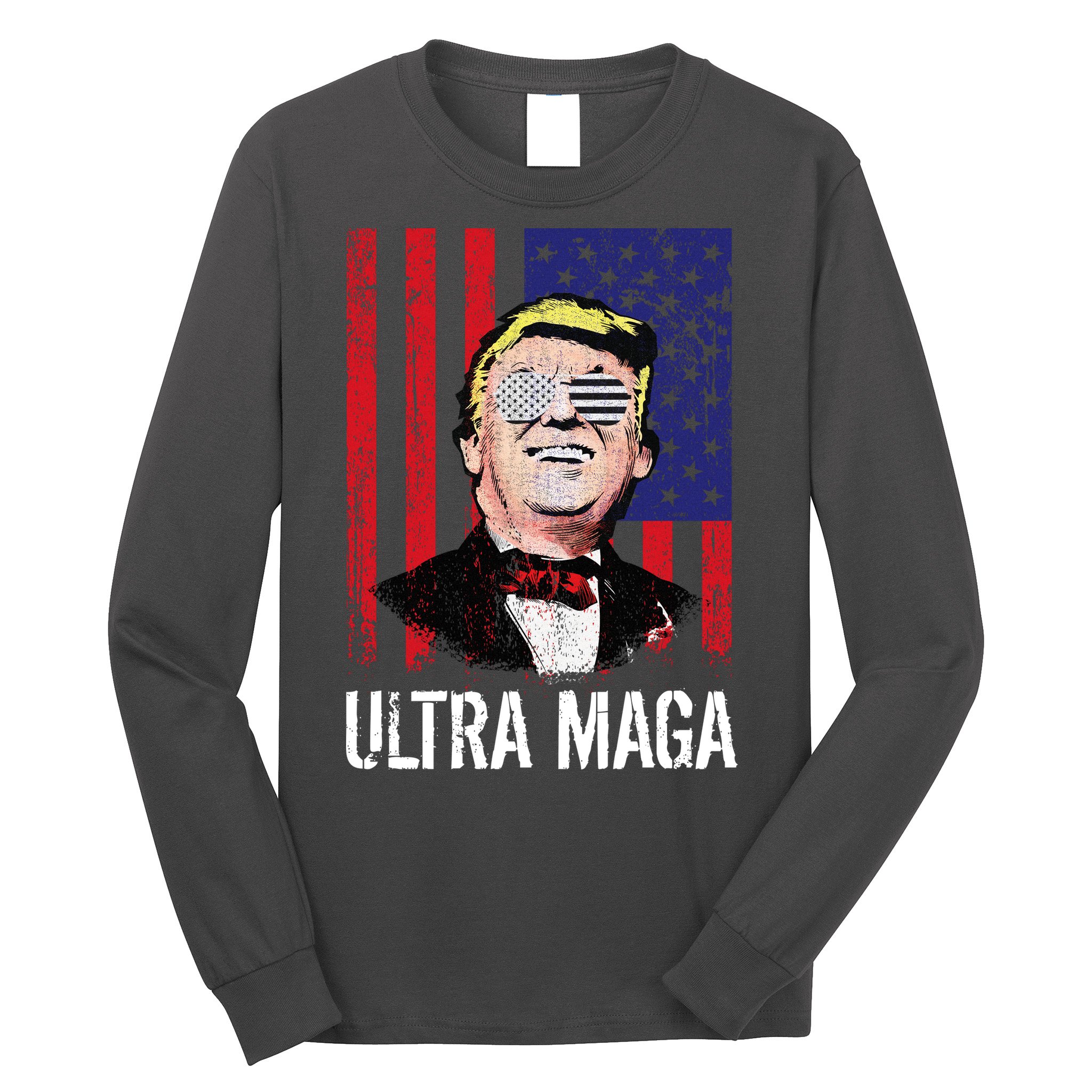 Ultra MAGA USA Flag Parody Trump 2024 Anti Biden Long Sleeve Shirt