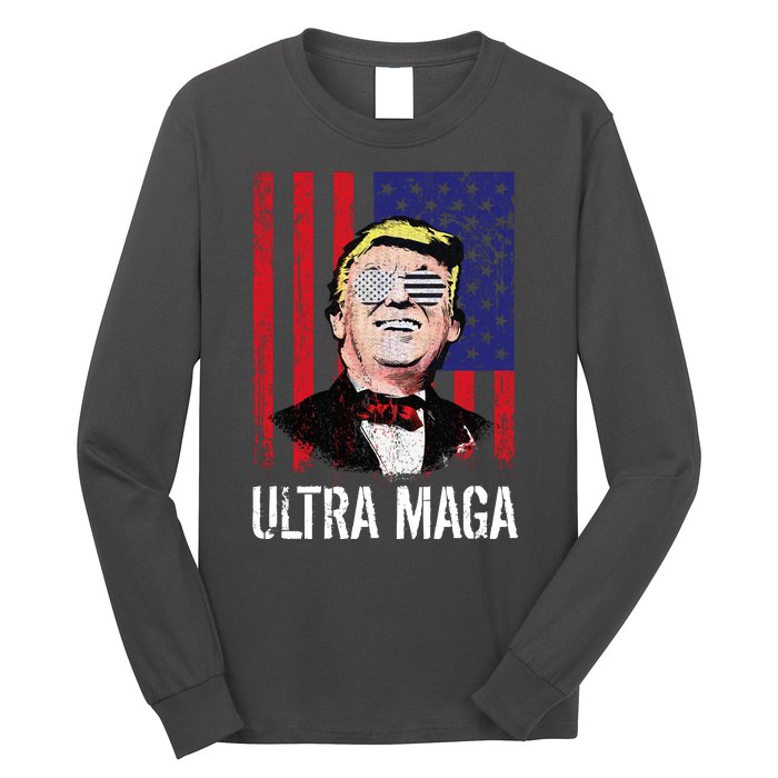 Ultra MAGA USA Flag Parody Trump 2024 Anti Biden Long Sleeve Shirt