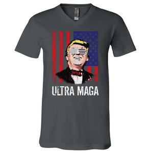 Ultra MAGA USA Flag Parody Trump 2024 Anti Biden V-Neck T-Shirt