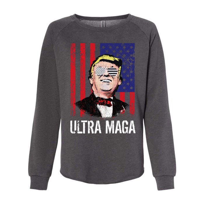 Ultra MAGA USA Flag Parody Trump 2024 Anti Biden Womens California Wash Sweatshirt