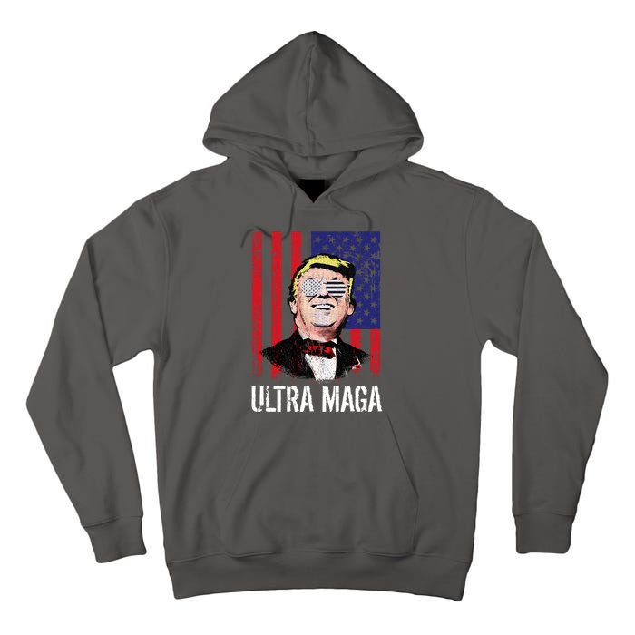 Ultra MAGA USA Flag Parody Trump 2024 Anti Biden Tall Hoodie