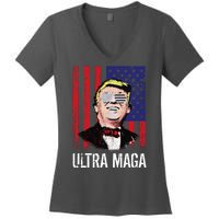 Ultra MAGA USA Flag Parody Trump 2024 Anti Biden Women's V-Neck T-Shirt