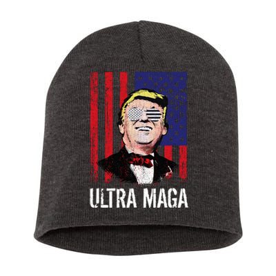 Ultra MAGA USA Flag Parody Trump 2024 Anti Biden Short Acrylic Beanie