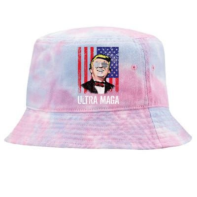 Ultra MAGA USA Flag Parody Trump 2024 Anti Biden Tie-Dyed Bucket Hat