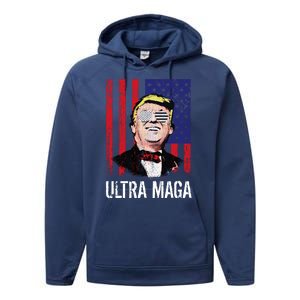 Ultra MAGA USA Flag Parody Trump 2024 Anti Biden Performance Fleece Hoodie