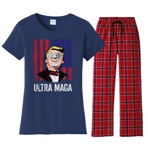 Ultra MAGA USA Flag Parody Trump 2024 Anti Biden Women's Flannel Pajama Set