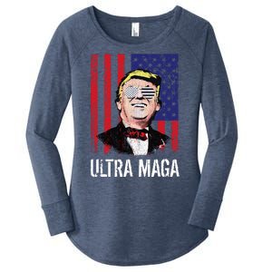 Ultra MAGA USA Flag Parody Trump 2024 Anti Biden Women's Perfect Tri Tunic Long Sleeve Shirt