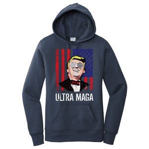 Ultra MAGA USA Flag Parody Trump 2024 Anti Biden Women's Pullover Hoodie