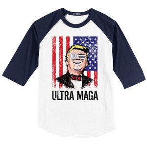 Ultra MAGA USA Flag Parody Trump 2024 Anti Biden Baseball Sleeve Shirt