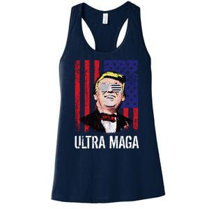 Ultra MAGA USA Flag Parody Trump 2024 Anti Biden Women's Racerback Tank