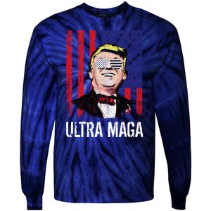 Ultra MAGA USA Flag Parody Trump 2024 Anti Biden Tie-Dye Long Sleeve Shirt