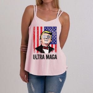 Ultra MAGA USA Flag Parody Trump 2024 Anti Biden Women's Strappy Tank