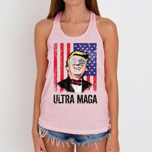 Ultra MAGA USA Flag Parody Trump 2024 Anti Biden Women's Knotted Racerback Tank