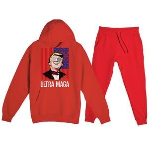 Ultra MAGA USA Flag Parody Trump 2024 Anti Biden Premium Hooded Sweatsuit Set