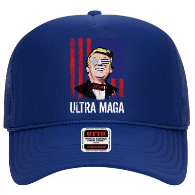 Ultra MAGA USA Flag Parody Trump 2024 Anti Biden High Crown Mesh Back Trucker Hat