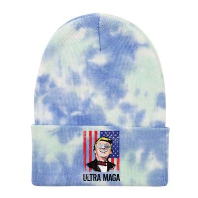 Ultra MAGA USA Flag Parody Trump 2024 Anti Biden Tie Dye 12in Knit Beanie