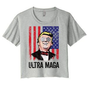 Ultra MAGA USA Flag Parody Trump 2024 Anti Biden Women's Crop Top Tee