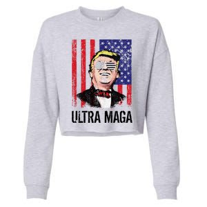 Ultra MAGA USA Flag Parody Trump 2024 Anti Biden Cropped Pullover Crew