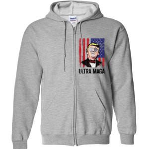 Ultra MAGA USA Flag Parody Trump 2024 Anti Biden Full Zip Hoodie