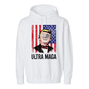 Ultra MAGA USA Flag Parody Trump 2024 Anti Biden Garment-Dyed Fleece Hoodie