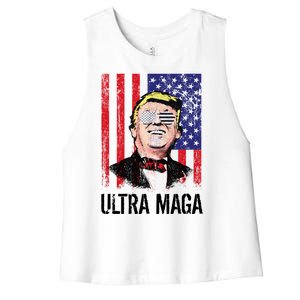 Ultra MAGA USA Flag Parody Trump 2024 Anti Biden Women's Racerback Cropped Tank