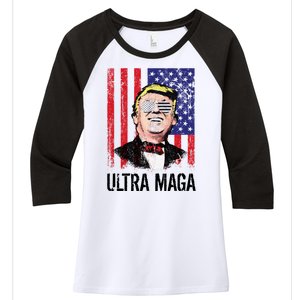 Ultra MAGA USA Flag Parody Trump 2024 Anti Biden Women's Tri-Blend 3/4-Sleeve Raglan Shirt