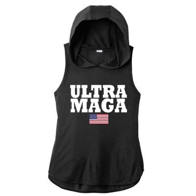 Ultra Maga United Staes Flag Ladies PosiCharge Tri-Blend Wicking Draft Hoodie Tank