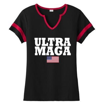 Ultra Maga United Staes Flag Ladies Halftime Notch Neck Tee