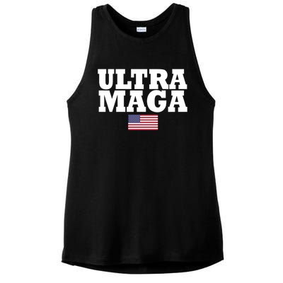 Ultra Maga United Staes Flag Ladies PosiCharge Tri-Blend Wicking Tank