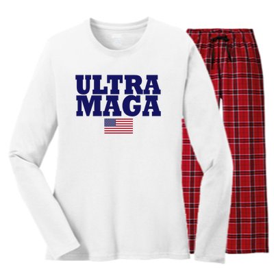 Ultra Maga United Staes Flag Women's Long Sleeve Flannel Pajama Set 