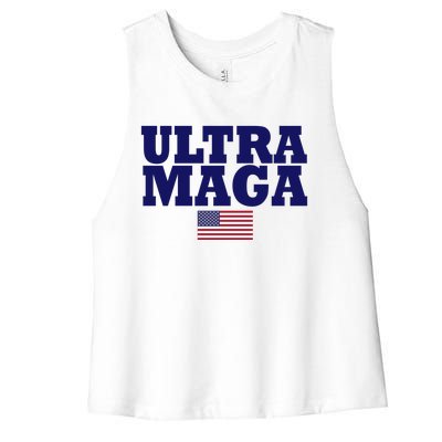 Ultra Maga United Staes Flag Women's Racerback Cropped Tank