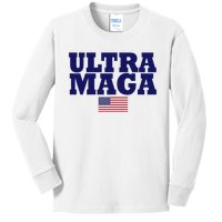 Ultra Maga United Staes Flag Kids Long Sleeve Shirt