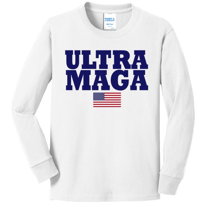 Ultra Maga United Staes Flag Kids Long Sleeve Shirt