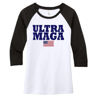 Ultra Maga United Staes Flag Women's Tri-Blend 3/4-Sleeve Raglan Shirt