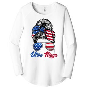 Ultra Maga Us Flag Trump Girl Messy Bun Ultra Mega Women's Perfect Tri Tunic Long Sleeve Shirt