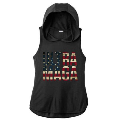 Ultra Maga USA Flag Ladies PosiCharge Tri-Blend Wicking Draft Hoodie Tank