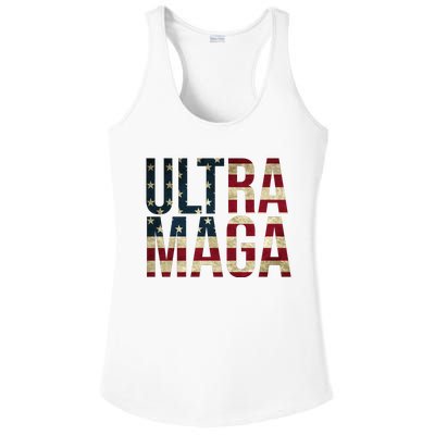 Ultra Maga USA Flag Ladies PosiCharge Competitor Racerback Tank