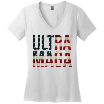 Ultra Maga USA Flag Women's V-Neck T-Shirt