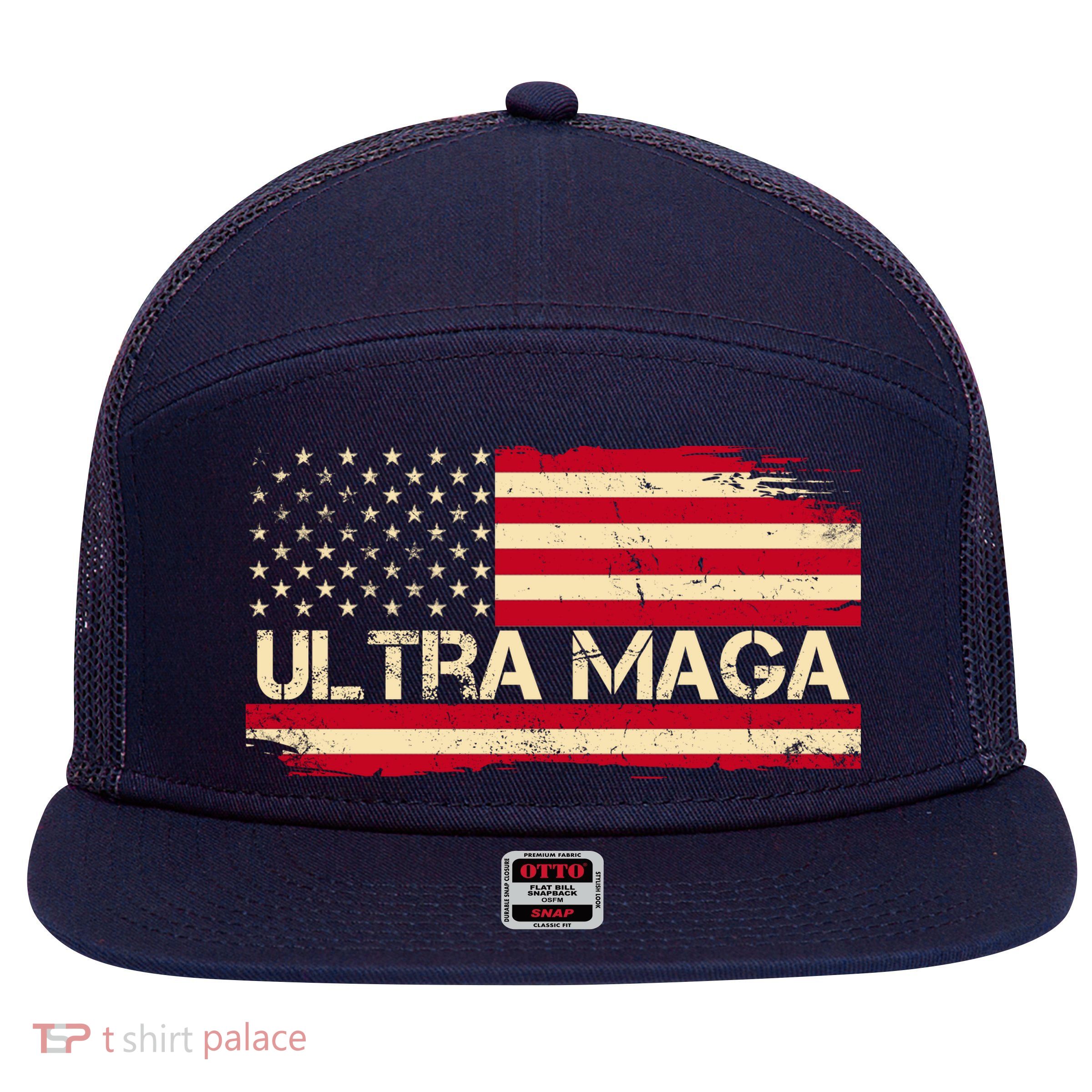 Ultra Maga Usa Vintage Flag 7 Panel Mesh Trucker Snapback Hat
