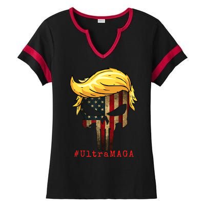 Ultra MAGA #UltraMAGA Punisher Trump Ladies Halftime Notch Neck Tee