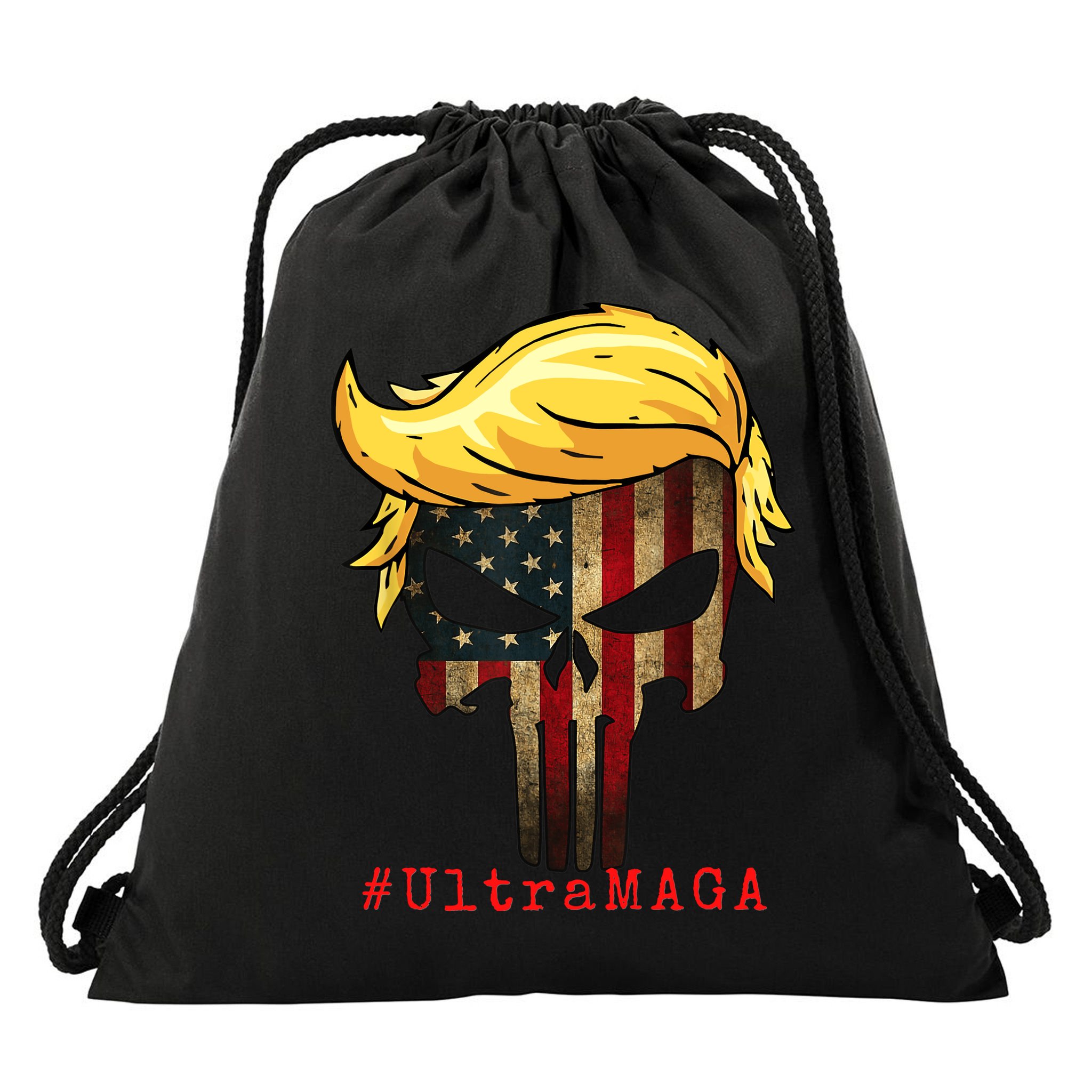 Ultra MAGA #UltraMAGA Punisher Trump Drawstring Bag