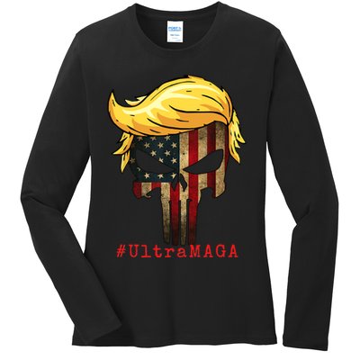 Ultra MAGA #UltraMAGA Punisher Trump Ladies Long Sleeve Shirt