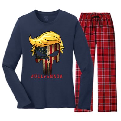 Ultra MAGA #UltraMAGA Punisher Trump Women's Long Sleeve Flannel Pajama Set 