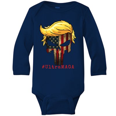 Ultra MAGA #UltraMAGA Punisher Trump Baby Long Sleeve Bodysuit